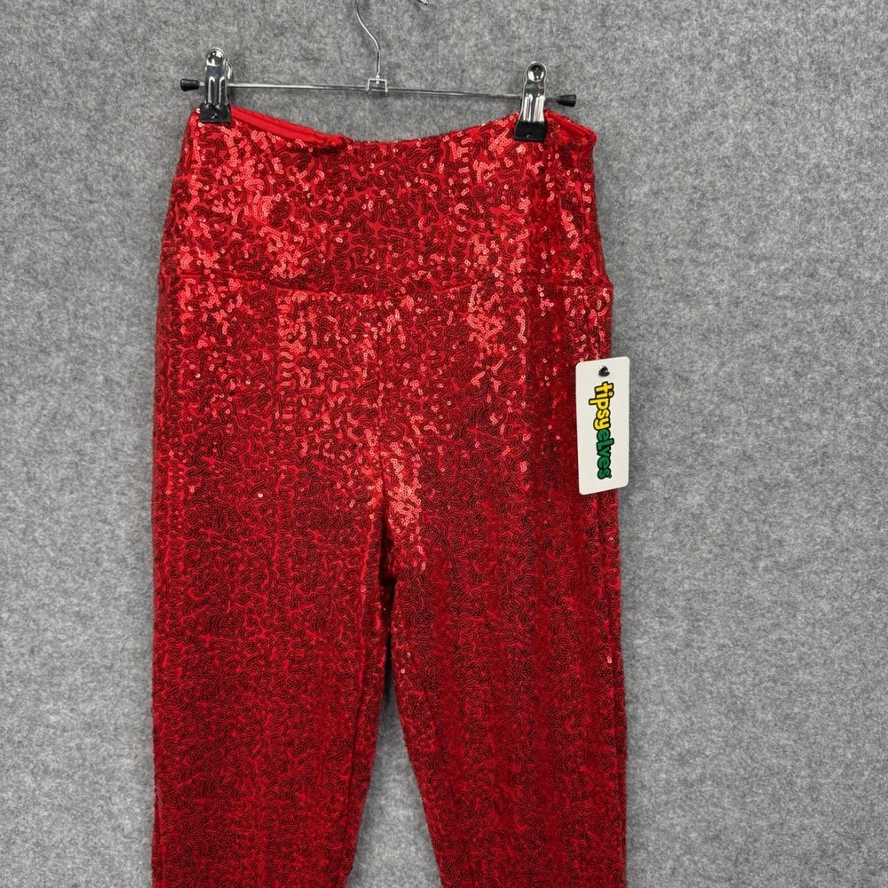 Tipsy Elves Womens Red Sequin‎ High Waisted Leggings Size Medium NWT TE-CWP322M
